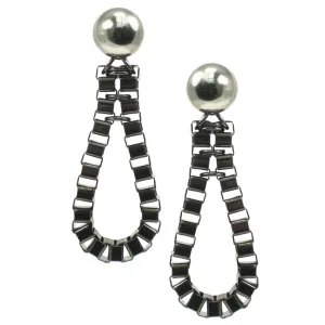 #1005e Gunmetal Box Chain Elongated Hoop Earrings