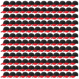 144-Pack Baseball Dad Cap Velcro Strap Adjustable Size - Black/Red