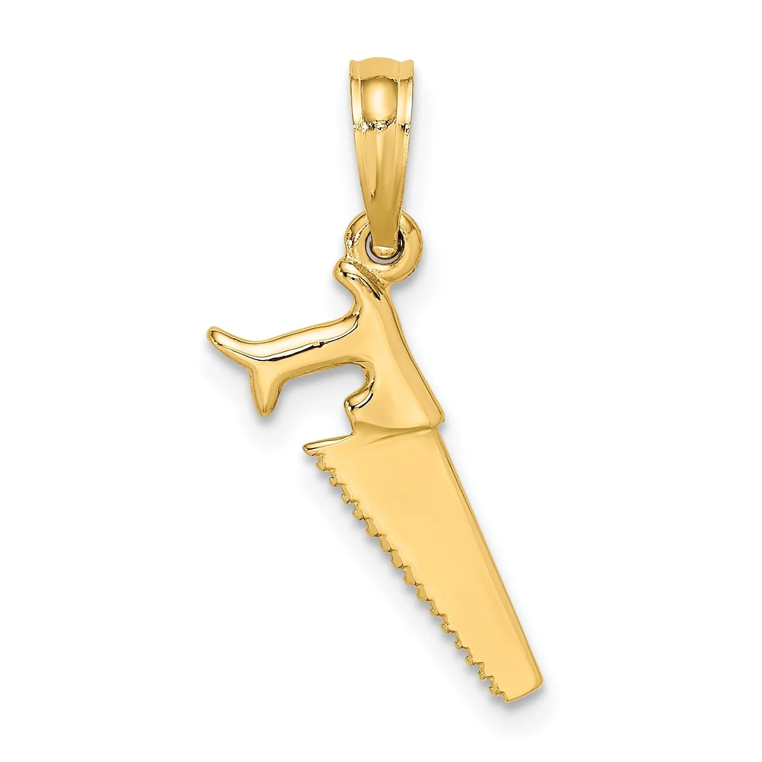 14K Yellow Gold Polished Finish 3-Dimensional Hand Wood Saw Charm Pendant