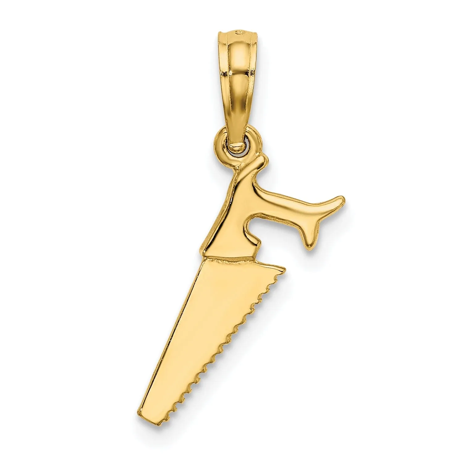 14K Yellow Gold Polished Finish 3-Dimensional Hand Wood Saw Charm Pendant