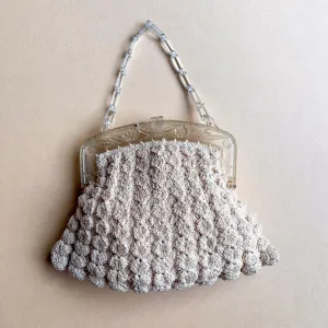 1940s Cream Crochet Handbag With Lucite Handle