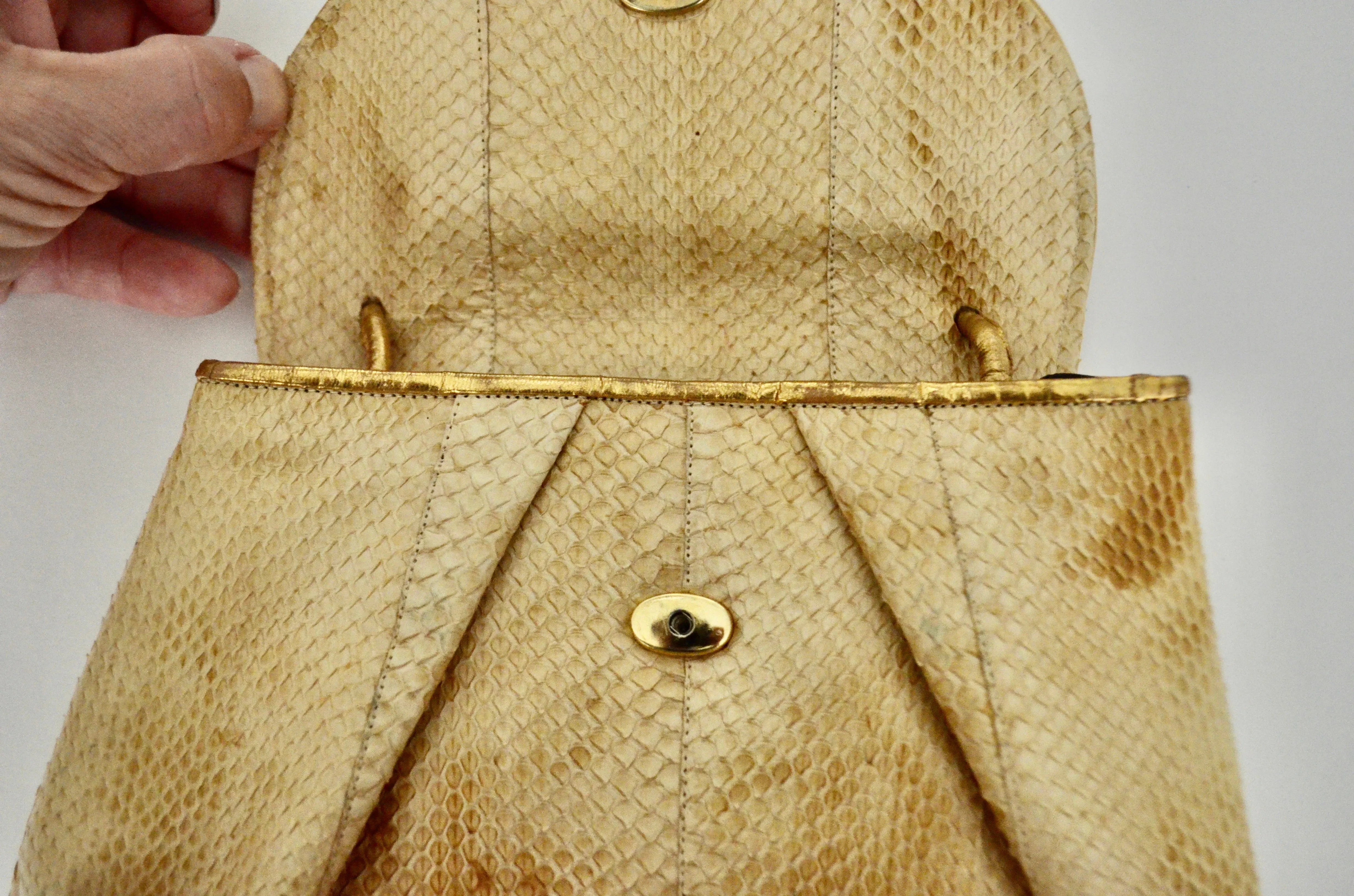 1970s Leather Snakeskin Beige Barbara Bolan Crossbody Handbag Tassel Small