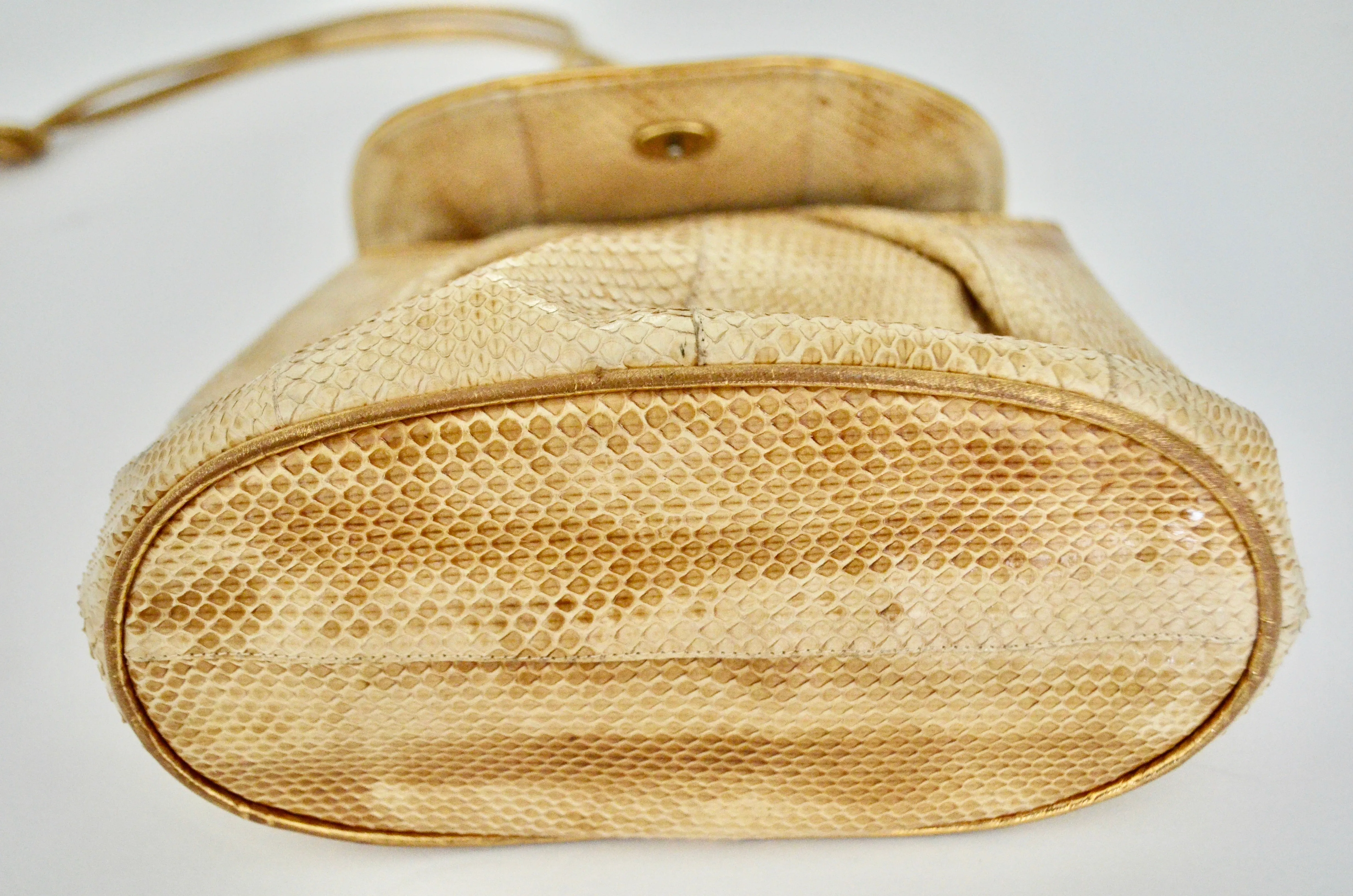 1970s Leather Snakeskin Beige Barbara Bolan Crossbody Handbag Tassel Small