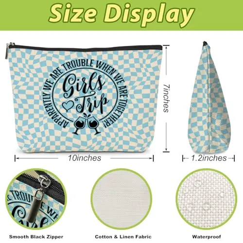 2 Pcs Girl Trip 2024 Cosmetic Bag Retro Plaid Makeup Bag Girls Trip Gifts Favors Girls Weekend Gifts Summer Vacation Funny Friendship Gifts for Women Bridesmaid Bachelorette Party Birthday Graduation