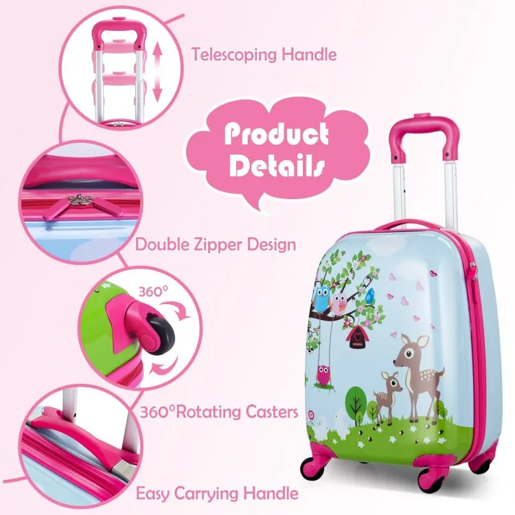 2 Pieces 12 Inch 16 Inch Kids Luggage Set with Backpack and Suitcase - Deer