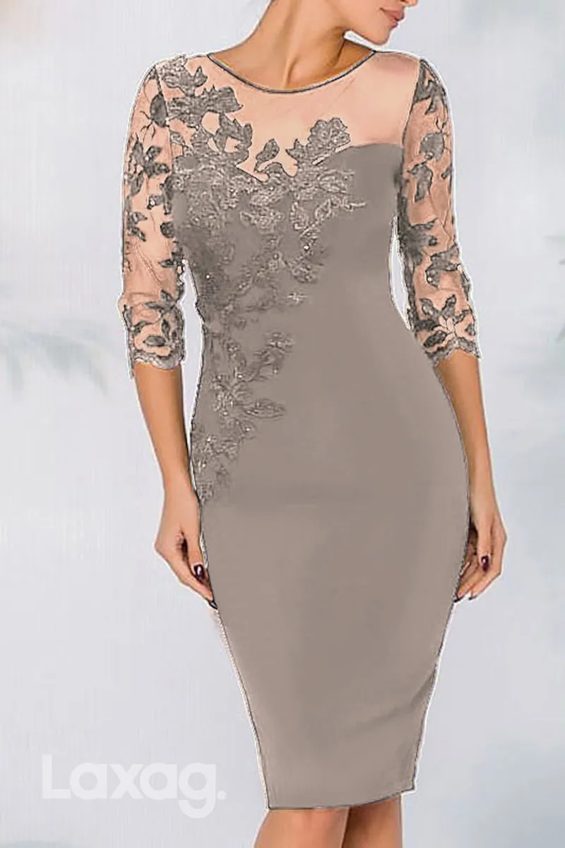 22510 - Round illusion Quarter Sleeves Appliques Mermaid Mother of the Bride Dress