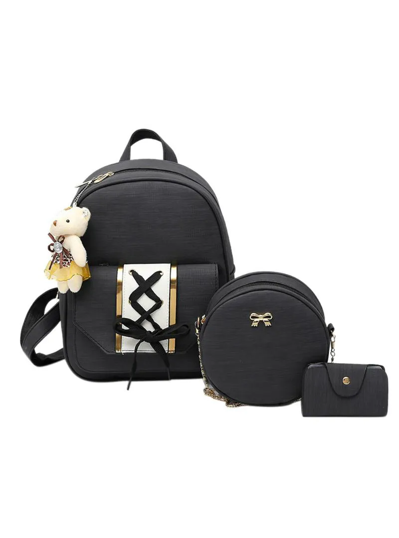 3pcs/Set Female Backpack Women PU Bags Tie