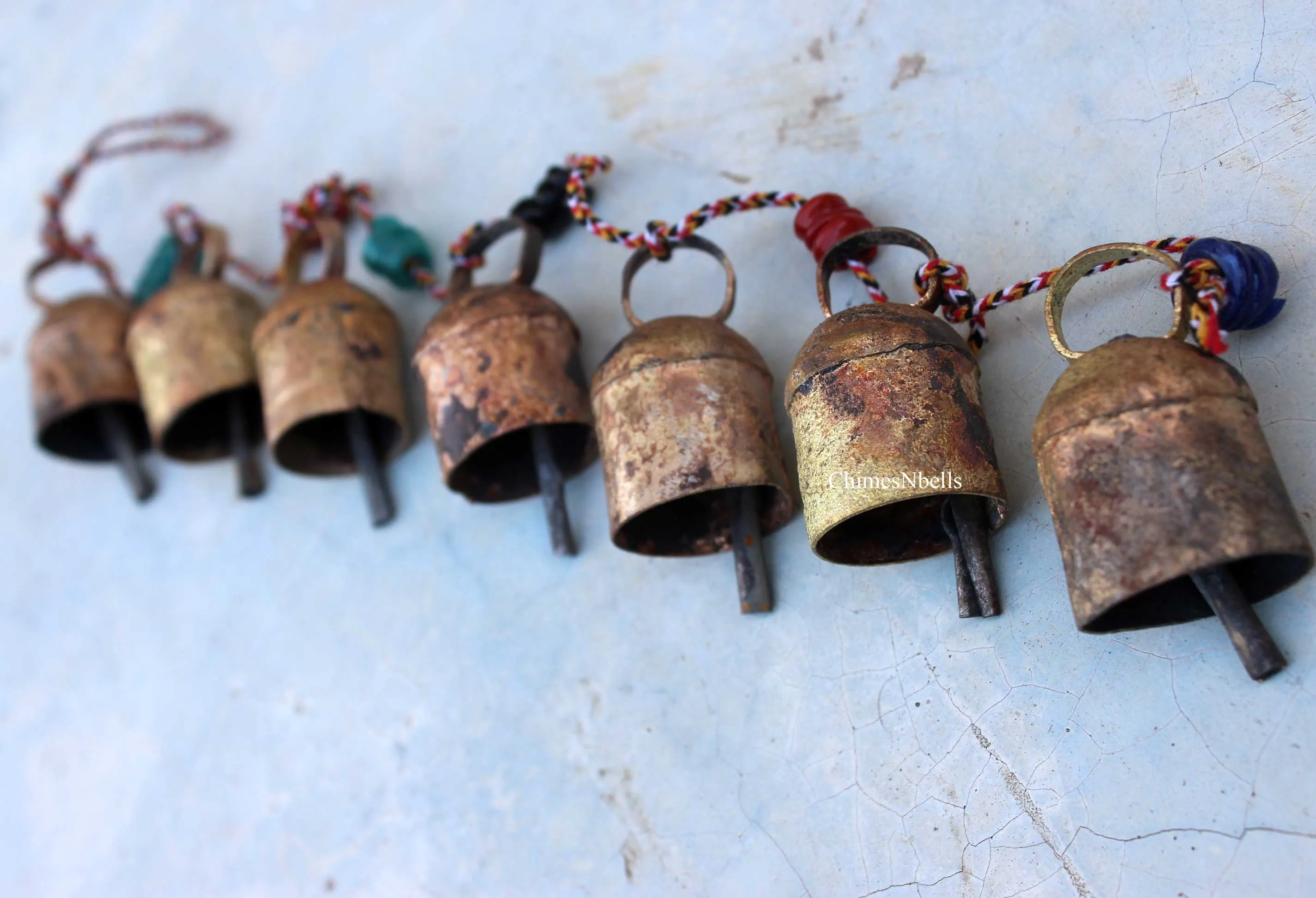 7 Vintage Bells Hanging String Chimes Door Hangings 70 cm Length Indian Metal Crafts