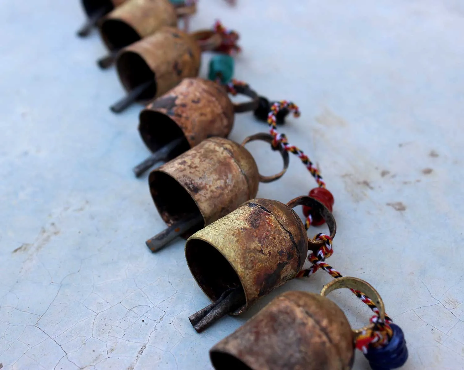 7 Vintage Bells Hanging String Chimes Door Hangings 70 cm Length Indian Metal Crafts