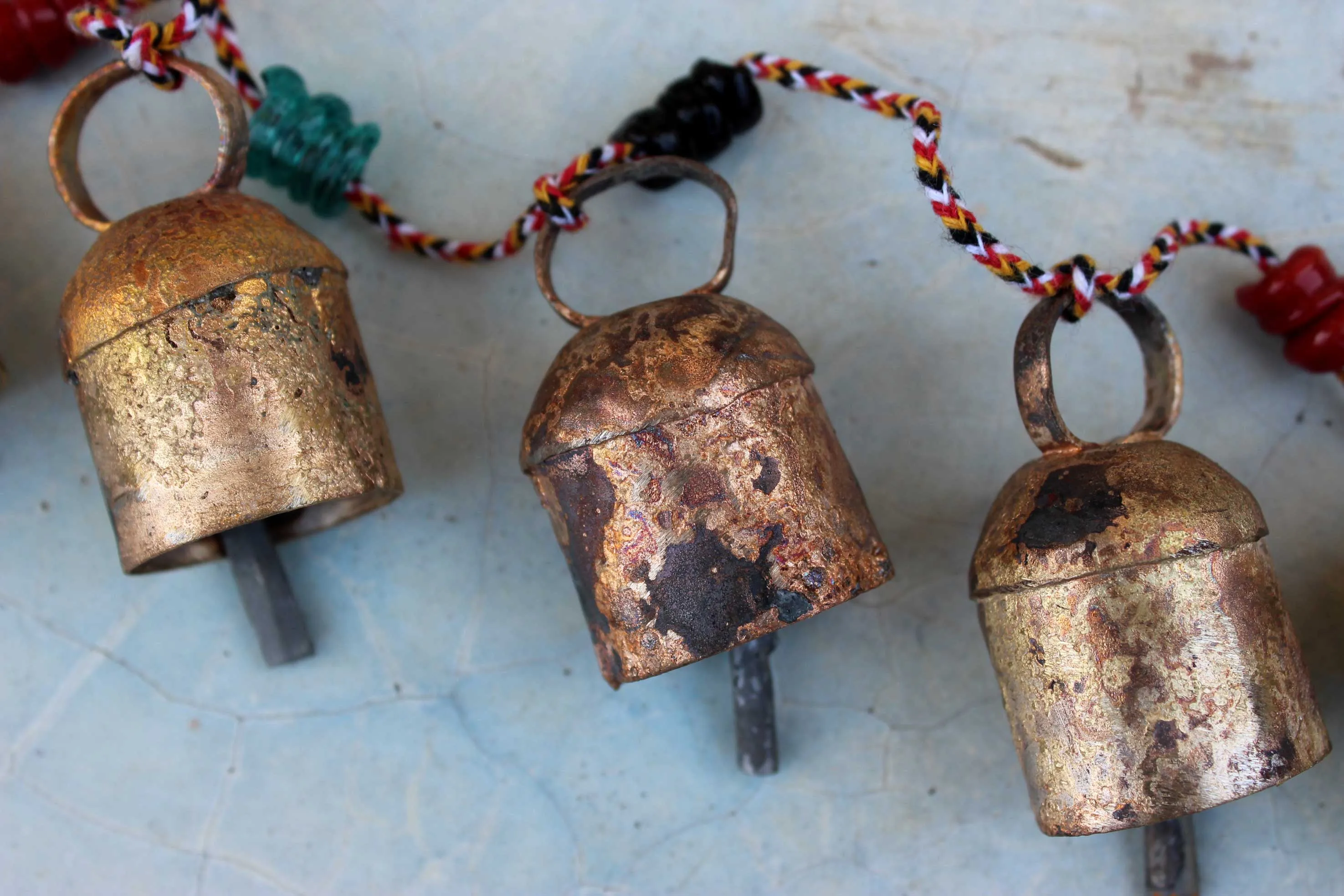 7 Vintage Bells Hanging String Chimes Door Hangings 70 cm Length Indian Metal Crafts