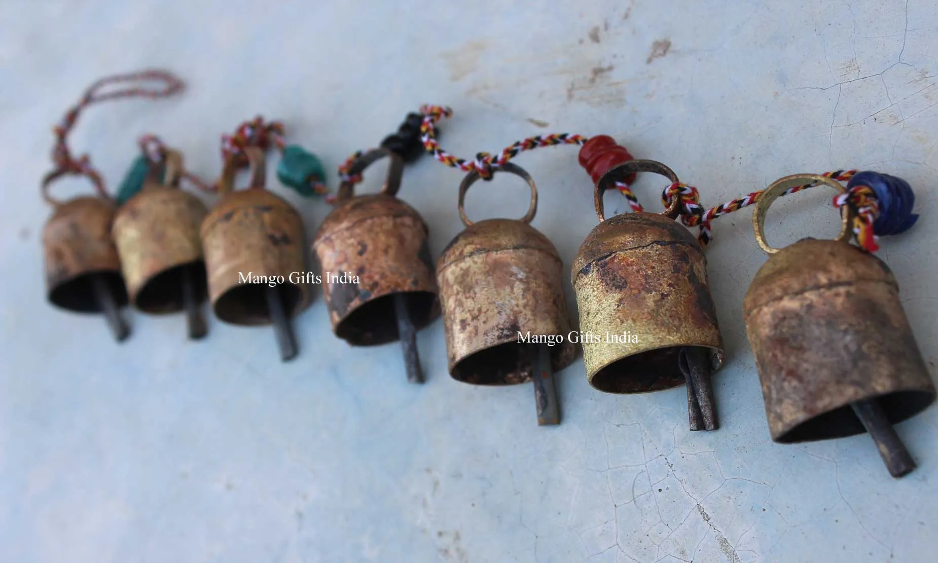 7 Vintage Bells Hanging String Chimes Door Hangings 70 cm Length Indian Metal Crafts