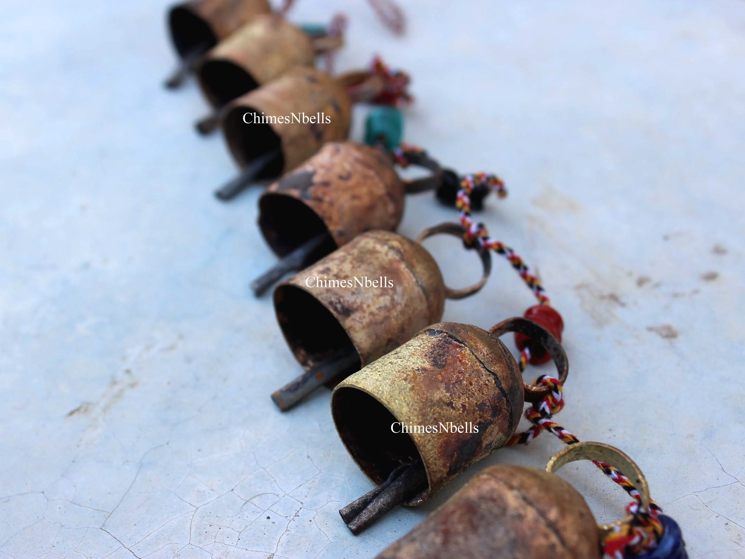 7 Vintage Bells Hanging String Chimes Door Hangings 70 cm Length Indian Metal Crafts