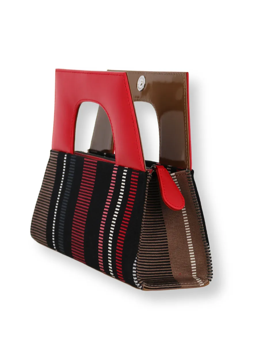 A-Chica Handbag - Black Taupe & Red Handle 1