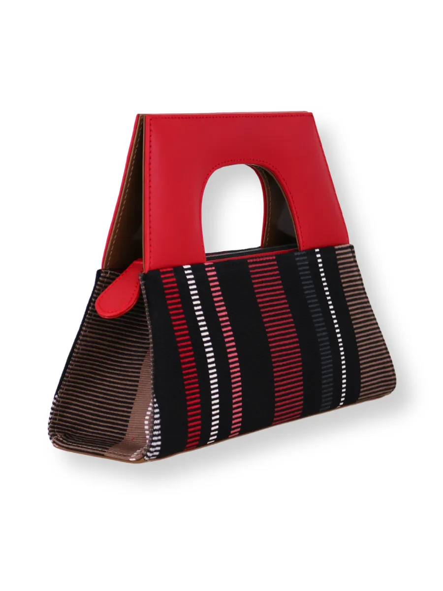 A-Chica Handbag - Black Taupe & Red Handle 1