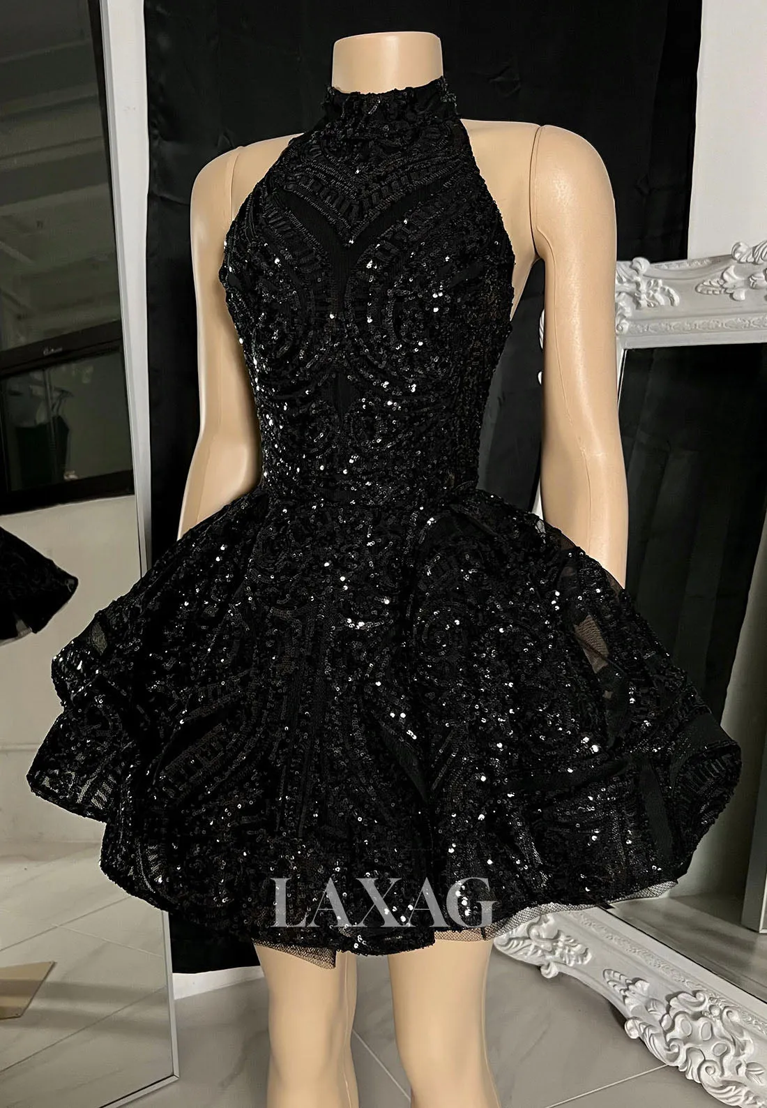 A-Line Backless Appliques Sequins Sleek Satin Elegant Party Homecoming Dress