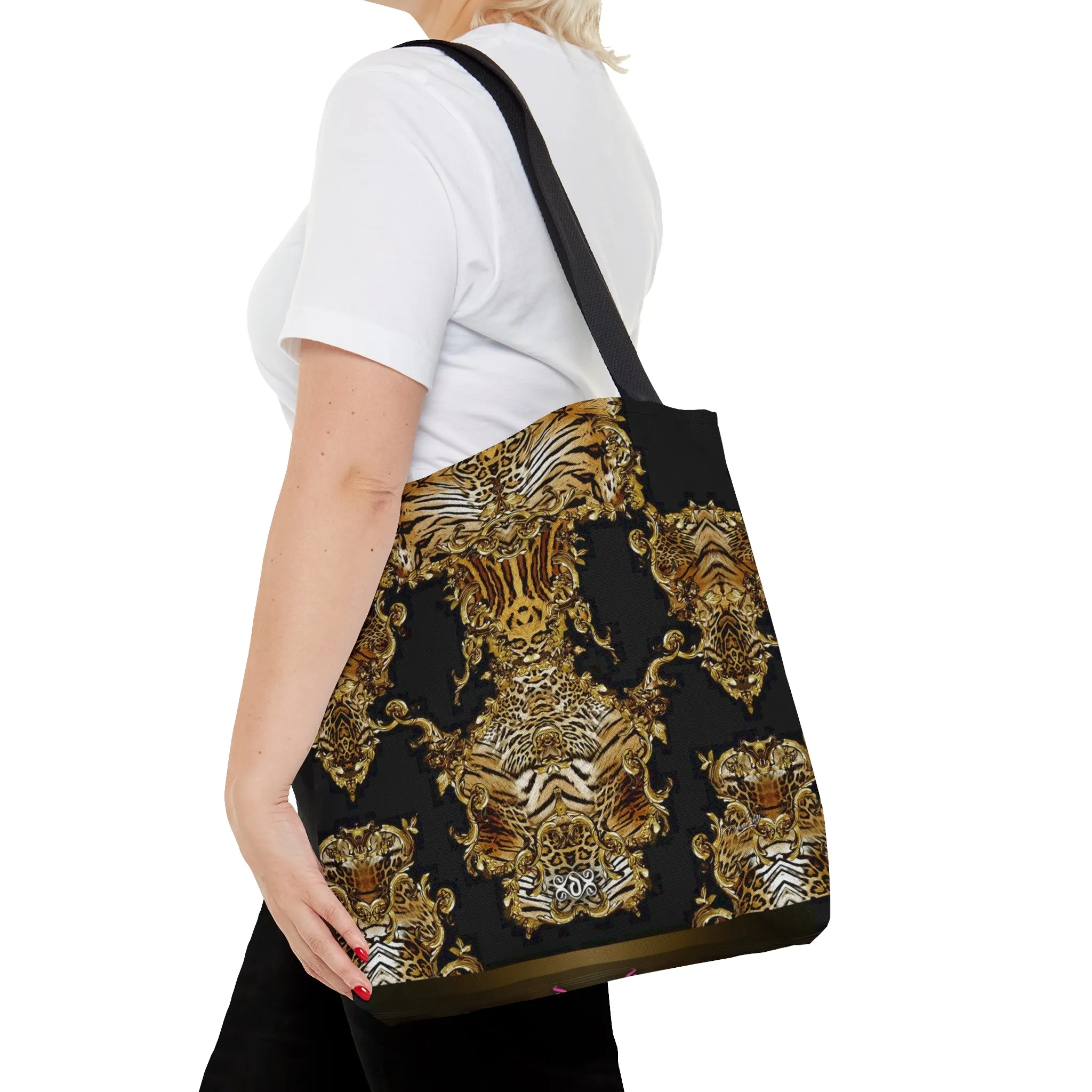 Animal Print Tote Bag Tiger Print Handbag Canvas Tote Bag Black Handbag in 3 Sizes | 0009B