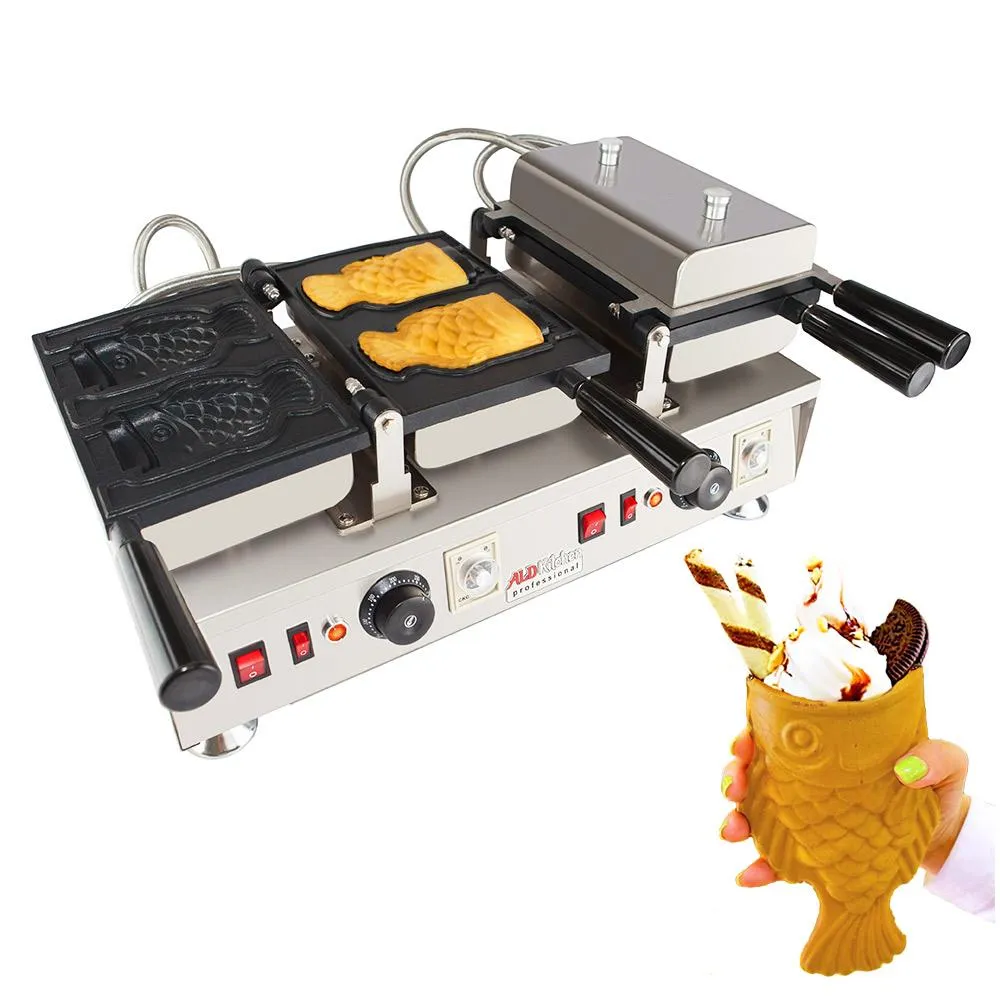 AP-741 Taiyaki Fish Waffle Maker | Fish Waffle Iron | Stainless Steel Taiyaki Machine with Cast Iron Pan | 4 Open-Mouth Fish Waffles