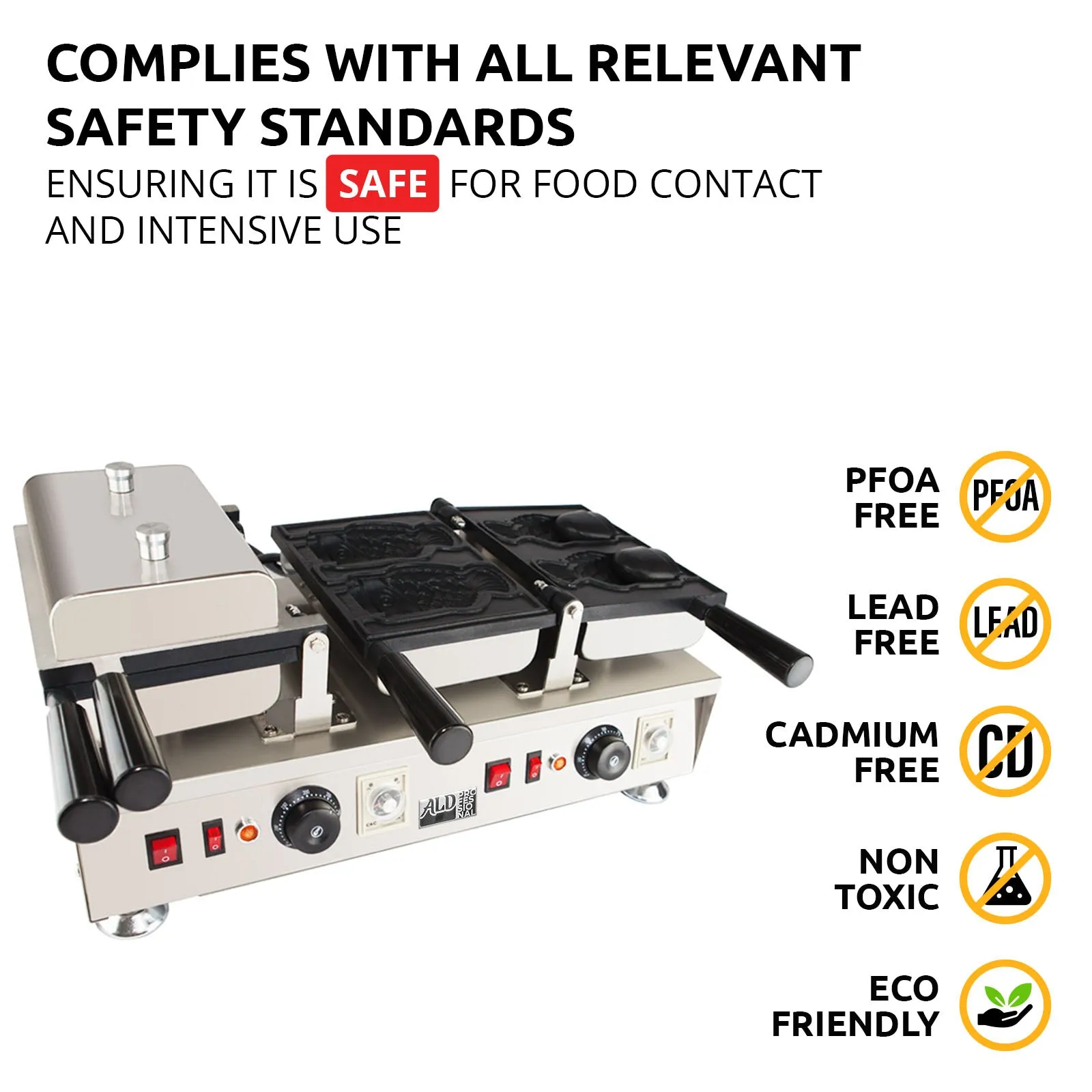 AP-741 Taiyaki Fish Waffle Maker | Fish Waffle Iron | Stainless Steel Taiyaki Machine with Cast Iron Pan | 4 Open-Mouth Fish Waffles