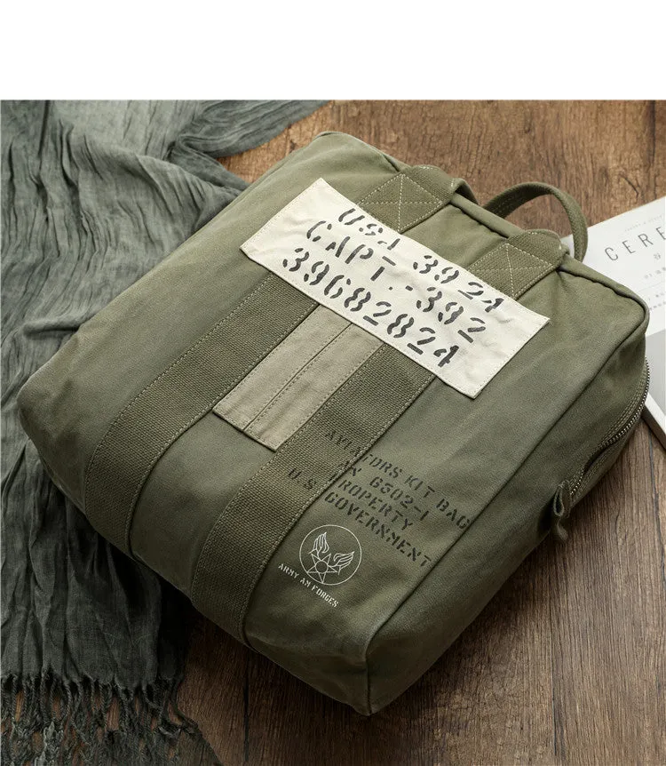 Army Green Canvas Mens Pilot Handbag Canvas WWII Bag Canvas Army Vertical Weekender Bag Travel Bag for Men