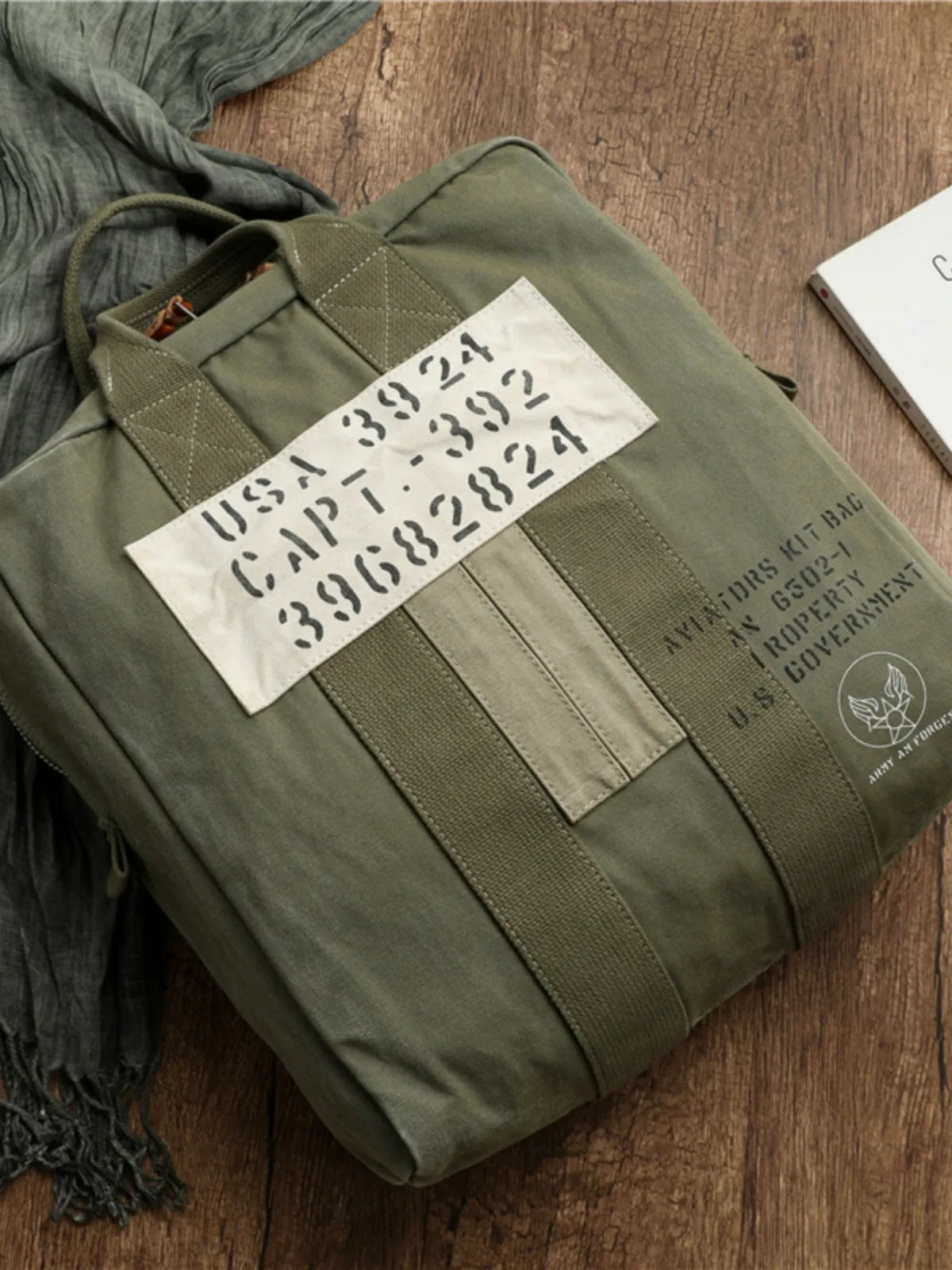 Army Green Canvas Mens Pilot Handbag Canvas WWII Bag Canvas Army Vertical Weekender Bag Travel Bag for Men