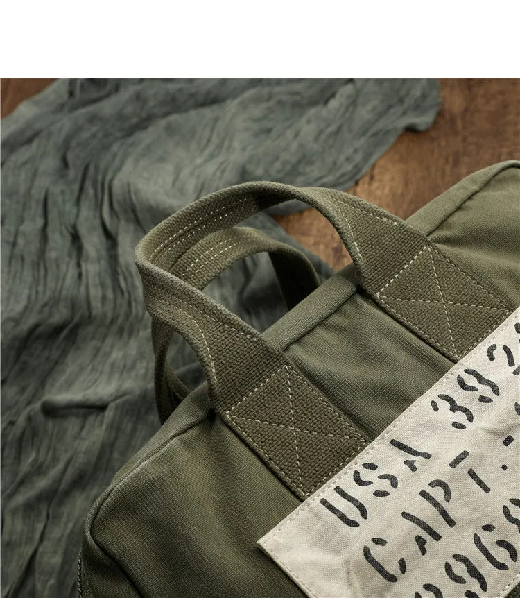 Army Green Canvas Mens Pilot Handbag Canvas WWII Bag Canvas Army Vertical Weekender Bag Travel Bag for Men