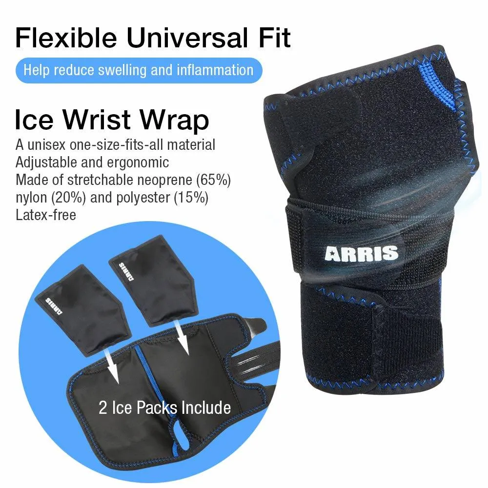 ARRIS Wrist Ice Pack Wrap - Hand Support Brace with Reusable Gel Pack/Hot Cold Therapy for Pain Relief