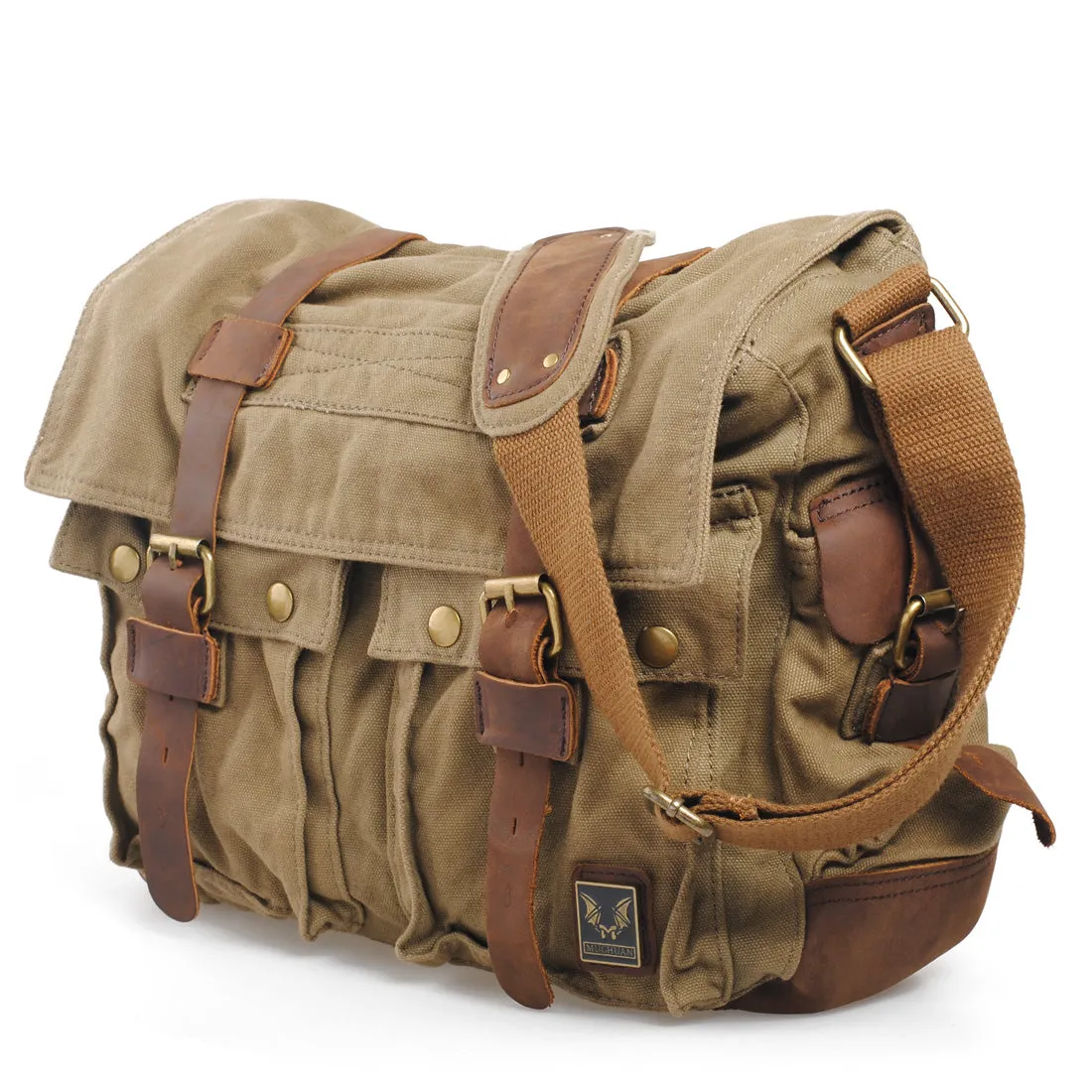 Arxus  15.6"-17.3" Men's Messenger Bag Vintage Canvas Leather Military Shoulder Laptop Bag