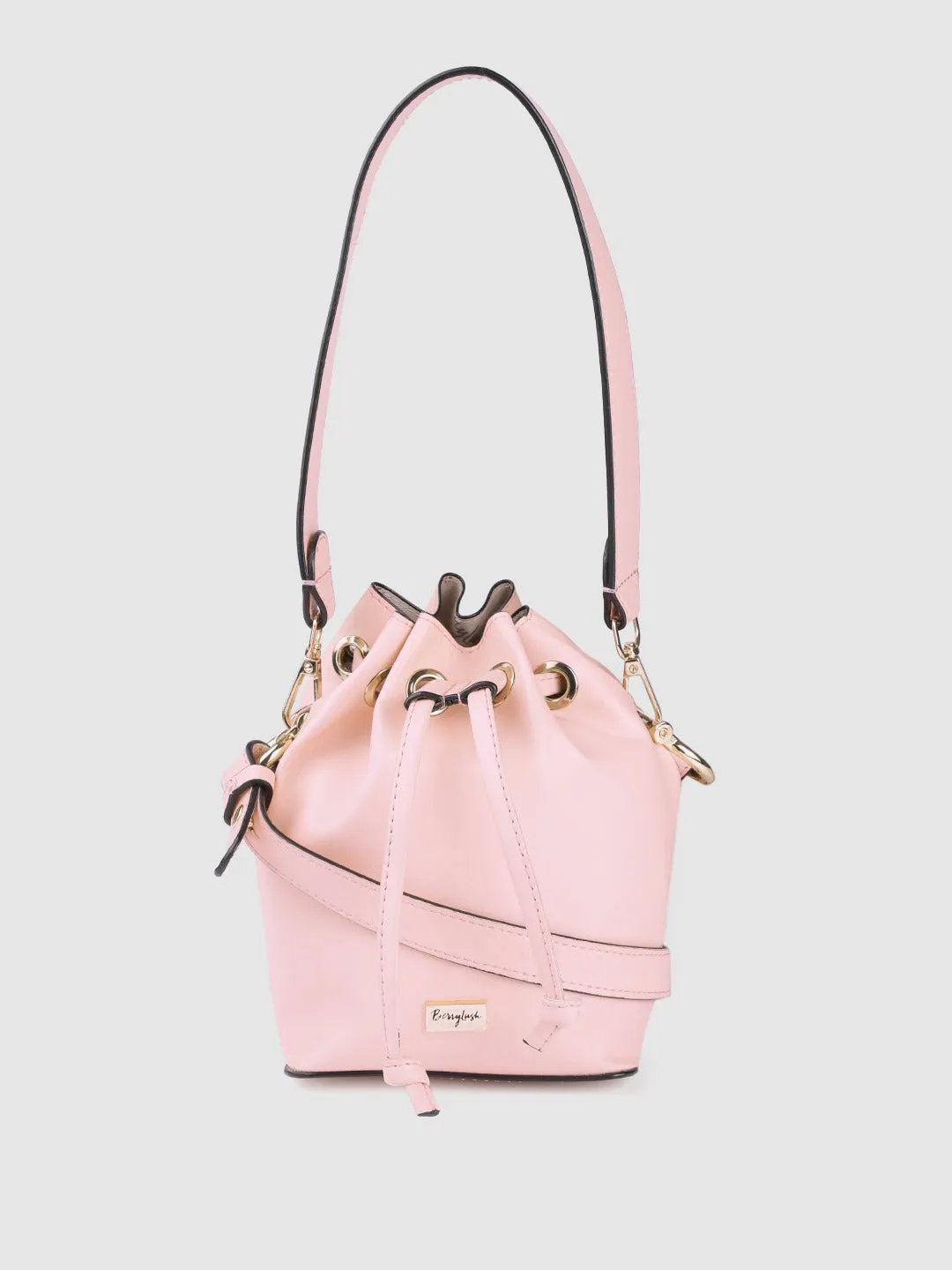 Berrylush Women Solid Pink One Handle PU Detachable Sling Strap Bucket Shoulder Bag