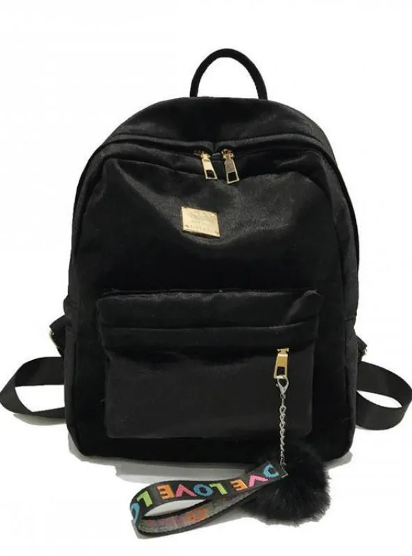 Best Velvet Ribbon Backpack Female Girl Travel Bag