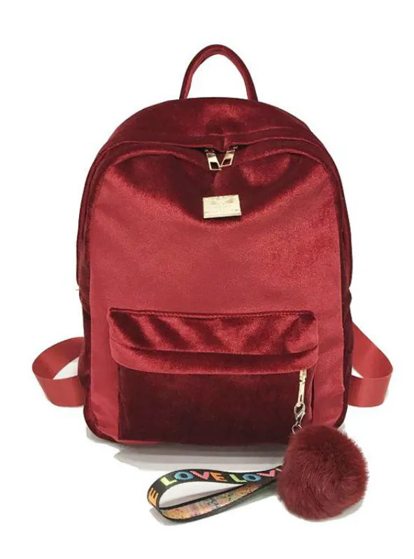 Best Velvet Ribbon Backpack Female Girl Travel Bag