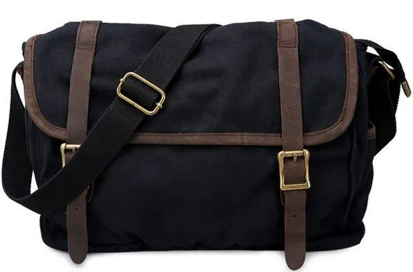 Black Canvas Crossbody Messenger Bag