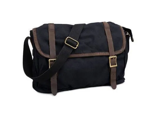 Black Canvas Crossbody Messenger Bag