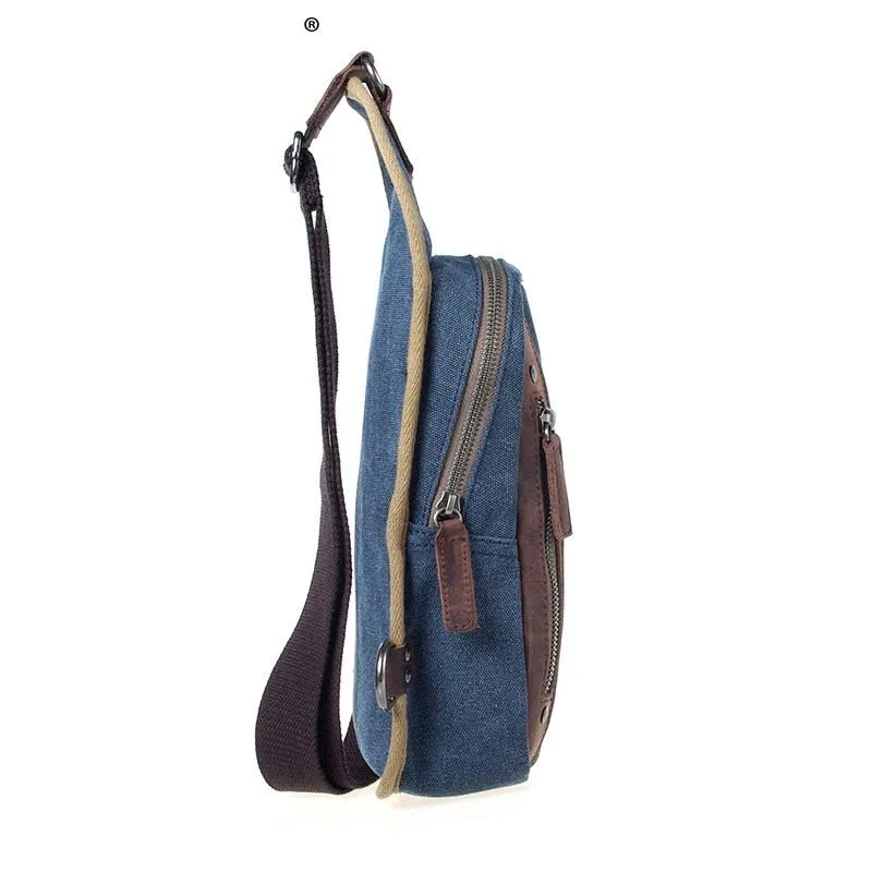 Blue Canvas Sling Backpack Men's Sling Bag Khaki Chest Bag Canvas One shoulder Backpack For Men