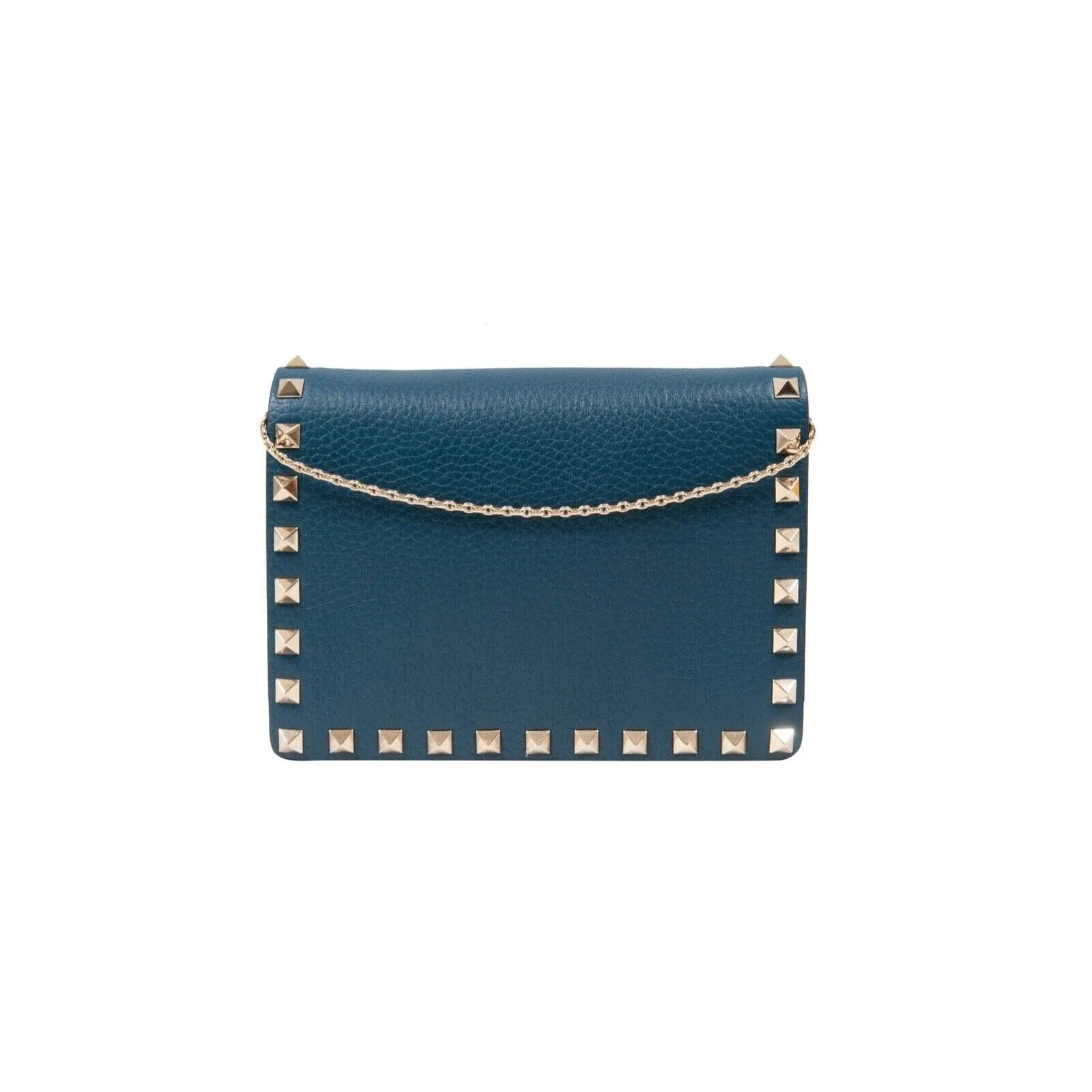 Blue Leather Rockstud Wallet On A Chain Shoulder Bag