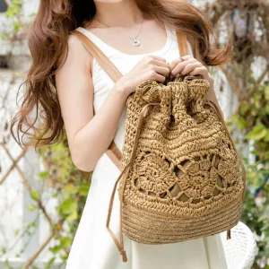 Bohemian Straw Drawstring Backpack