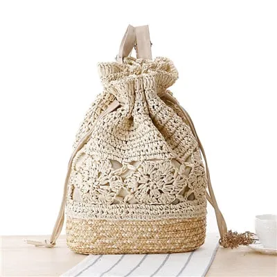 Bohemian Straw Drawstring Backpack