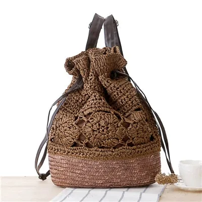 Bohemian Straw Drawstring Backpack