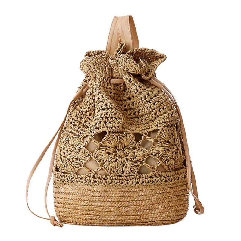 Bohemian Straw Drawstring Backpack