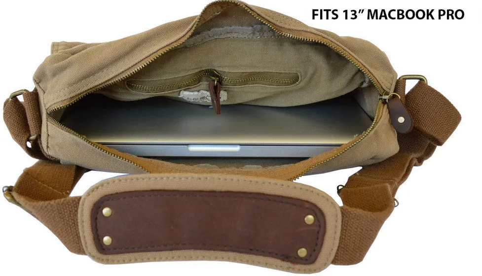 Brown Canvas Heavy Duty Over the Shoulder Bag - 12.5" Length