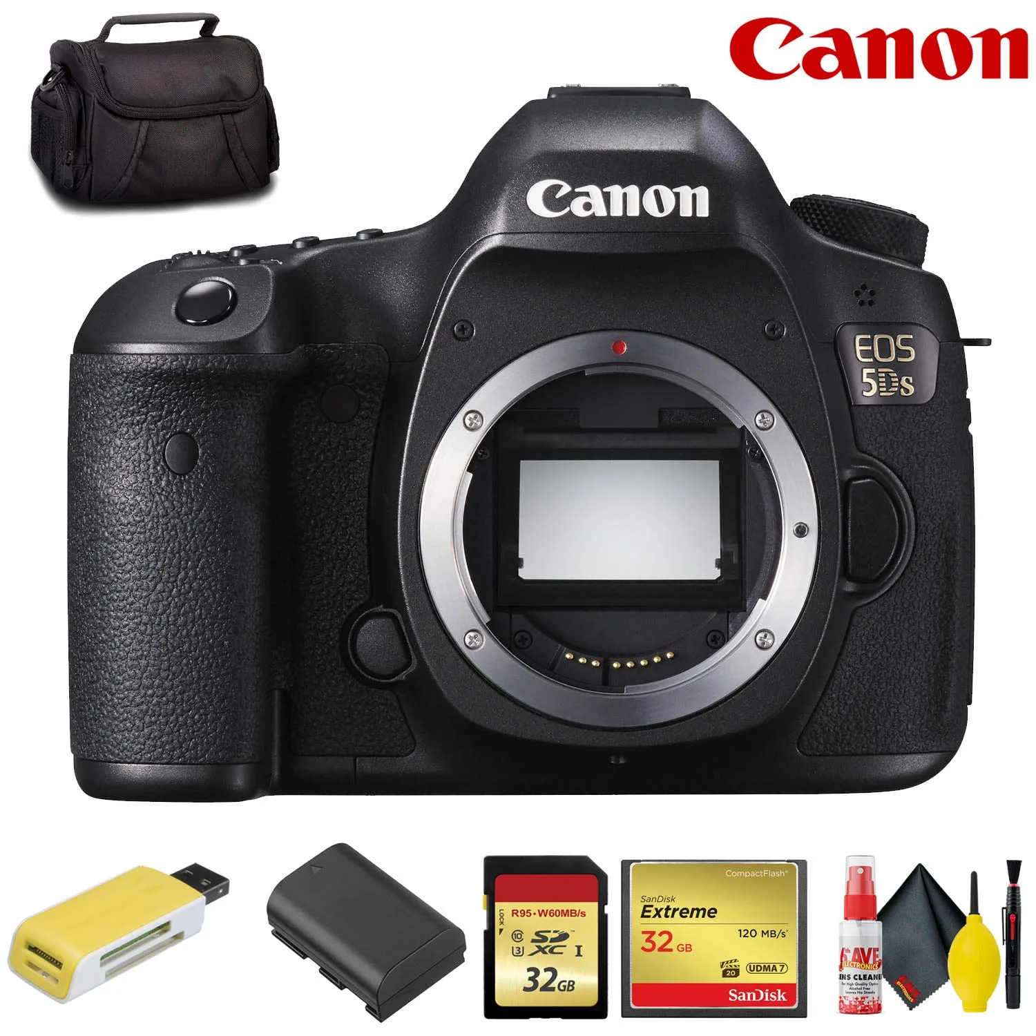 Canon EOS 5DS DSLR Camera (Body Only) (International Model) w/Essentials: 32GB SD Card   32GB CF Card   Cleaning Kit   E