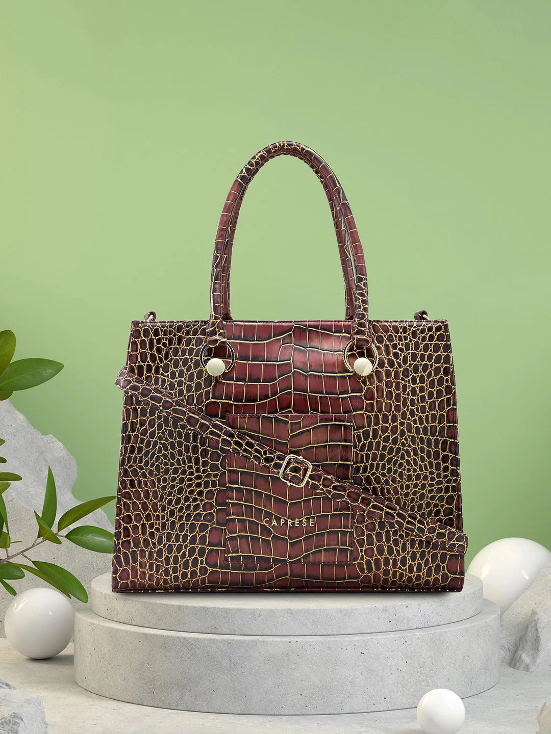 Caprese Miranda Tote Medium Croco Womens Office Handbag Burgundy