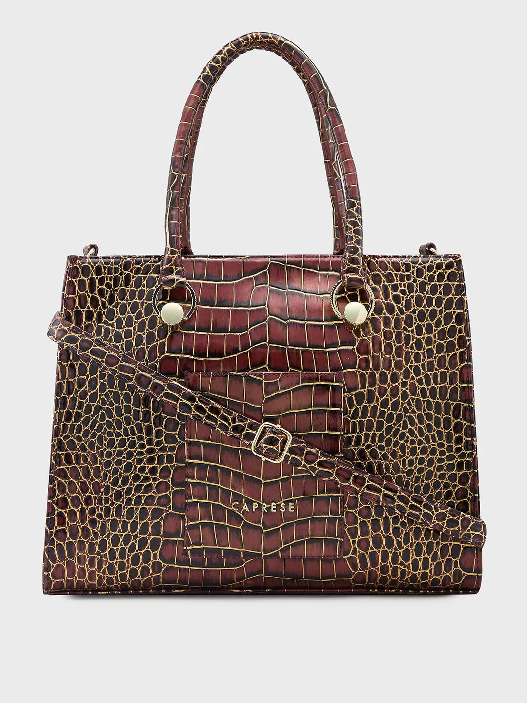 Caprese Miranda Tote Medium Croco Womens Office Handbag Burgundy