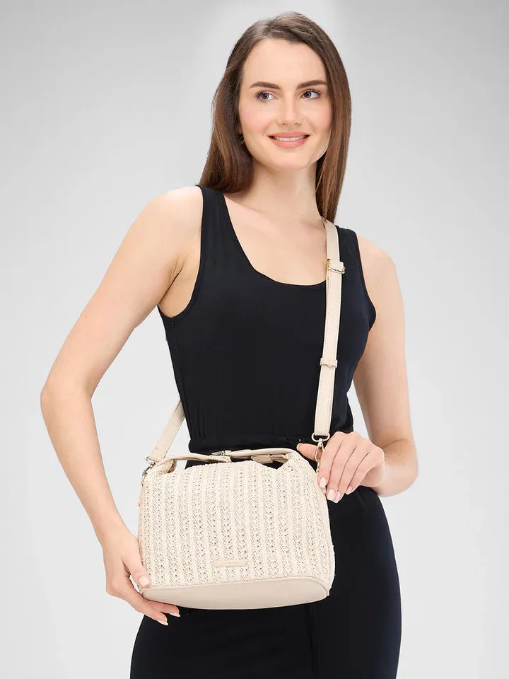 Caprese Neo Sling Medium Self Design Womens Handbag Beige