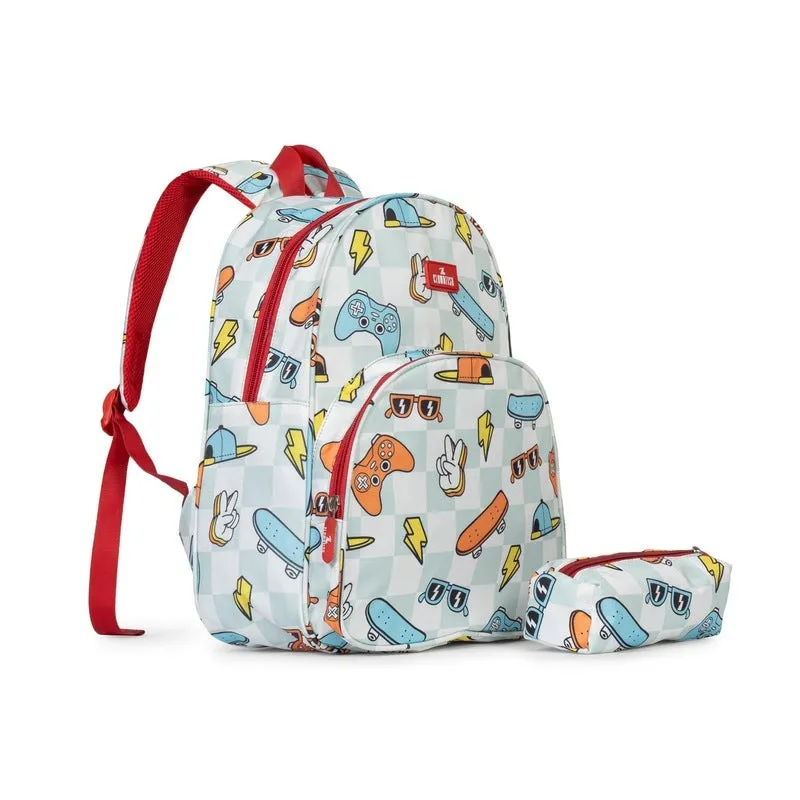 Casual Backpack - Printed Polyester, Comfortable Straps | Free Pencil Pouch | 15 Litres | Grey - Cheque