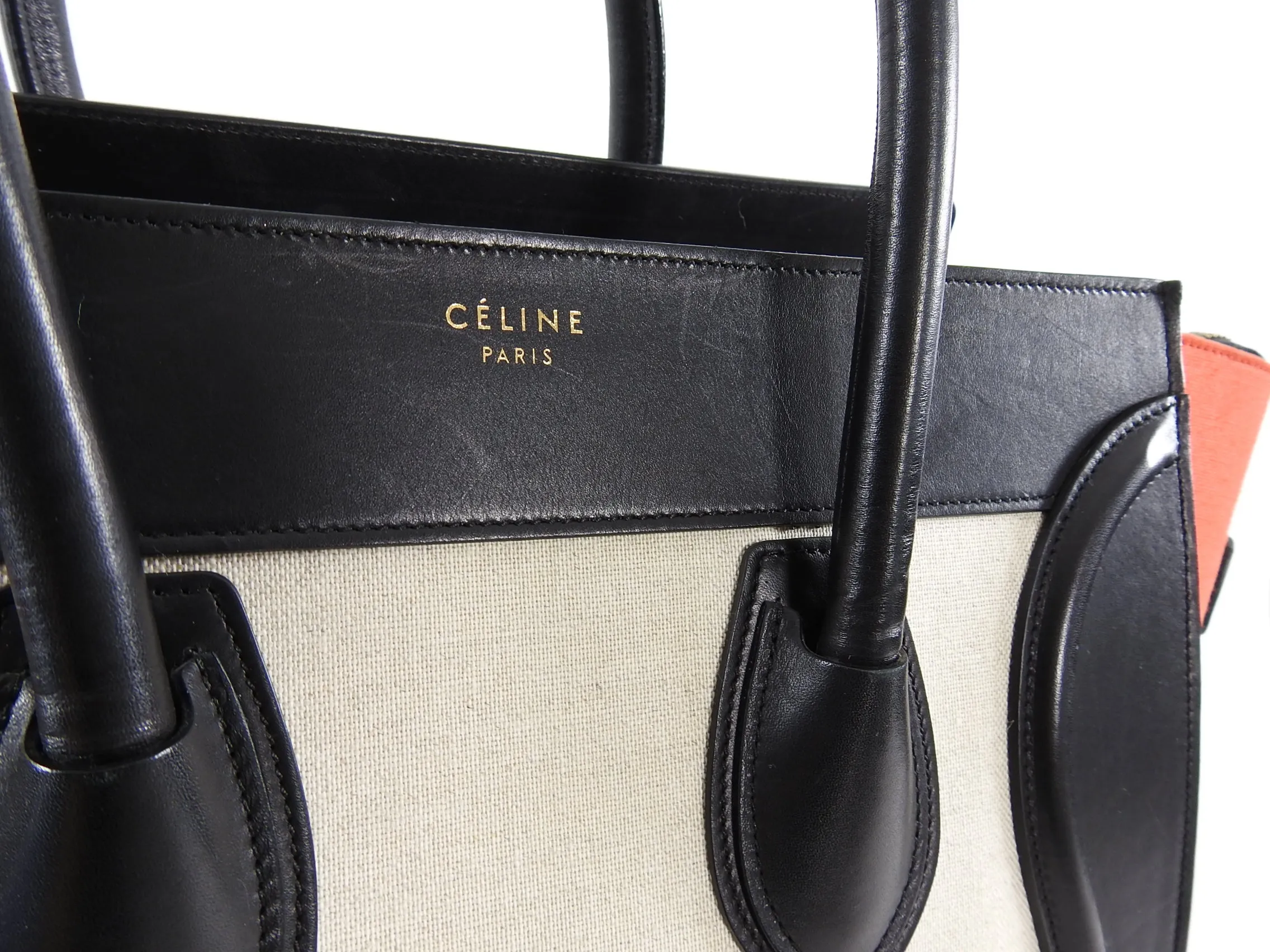 Celine Luggage Mini Tote Tricolor Canvas Black Red