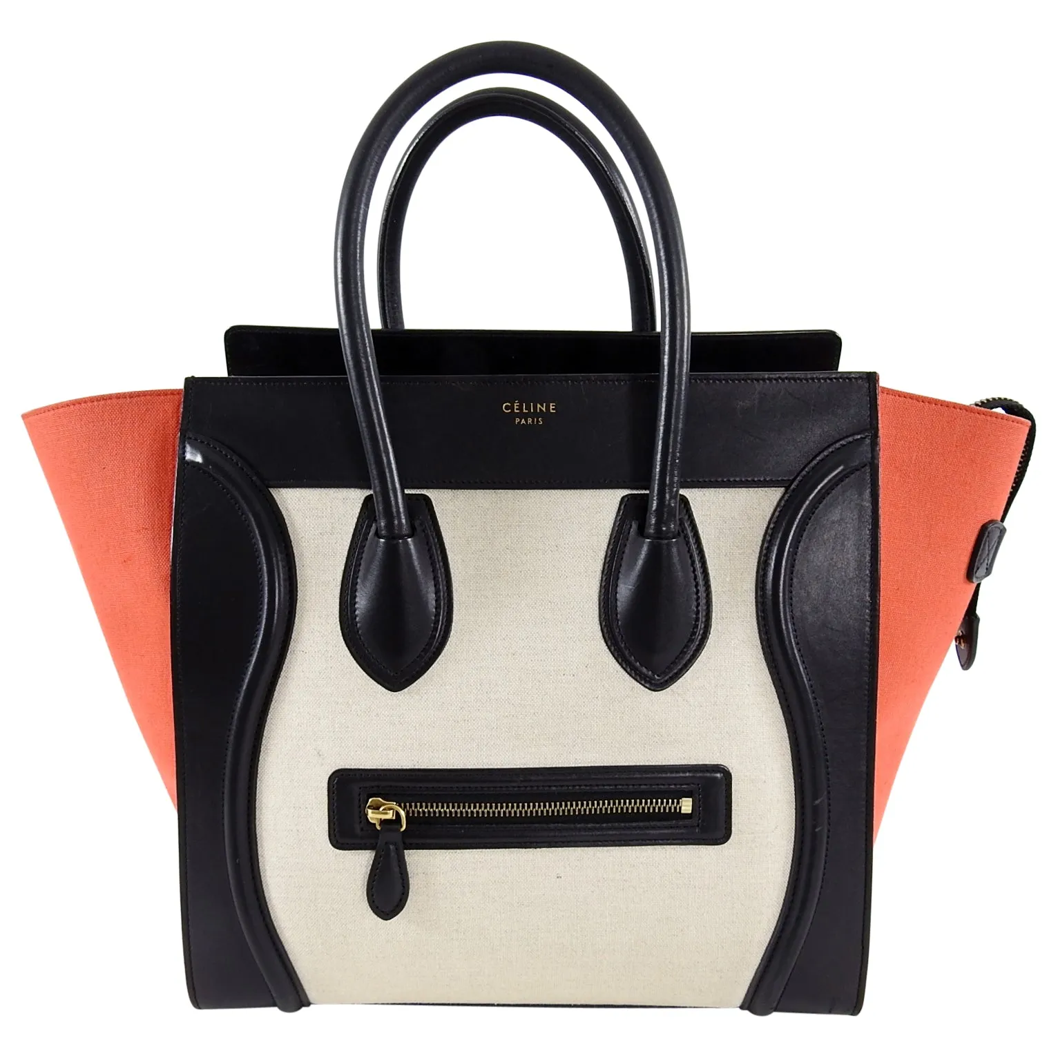 Celine Luggage Mini Tote Tricolor Canvas Black Red