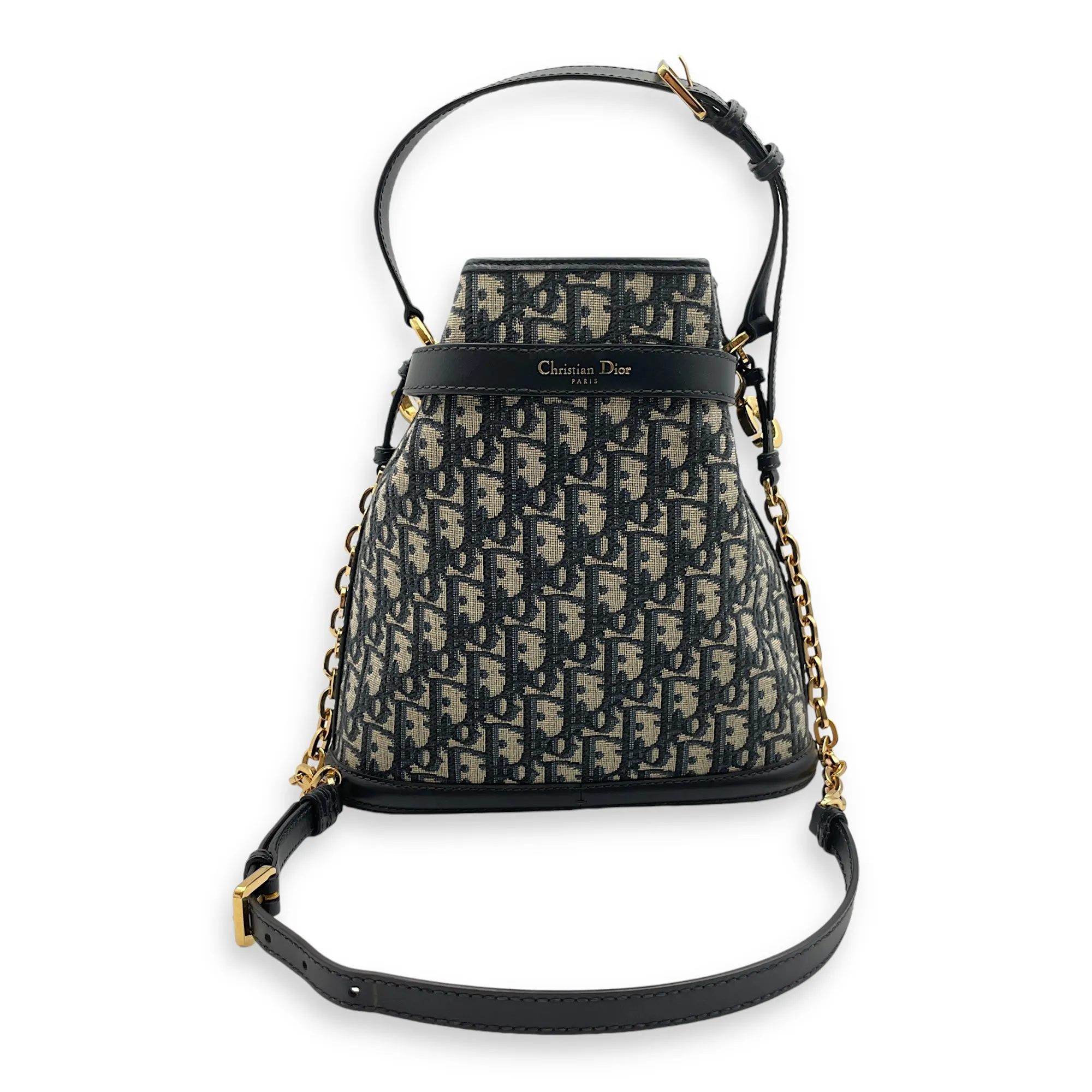 C’est Medium Blue Oblique Bucket Bag in Jacquard/Calf, Gold hardware