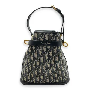 C’est Medium Blue Oblique Bucket Bag in Jacquard/Calf, Gold hardware