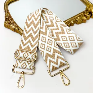 Chevron and Diamond Print Adjustable Purse Strap in White and Beige