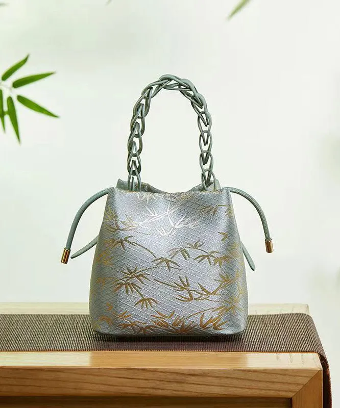 Chinese Style Jacquard Calf Leather Tote Handbag QF020